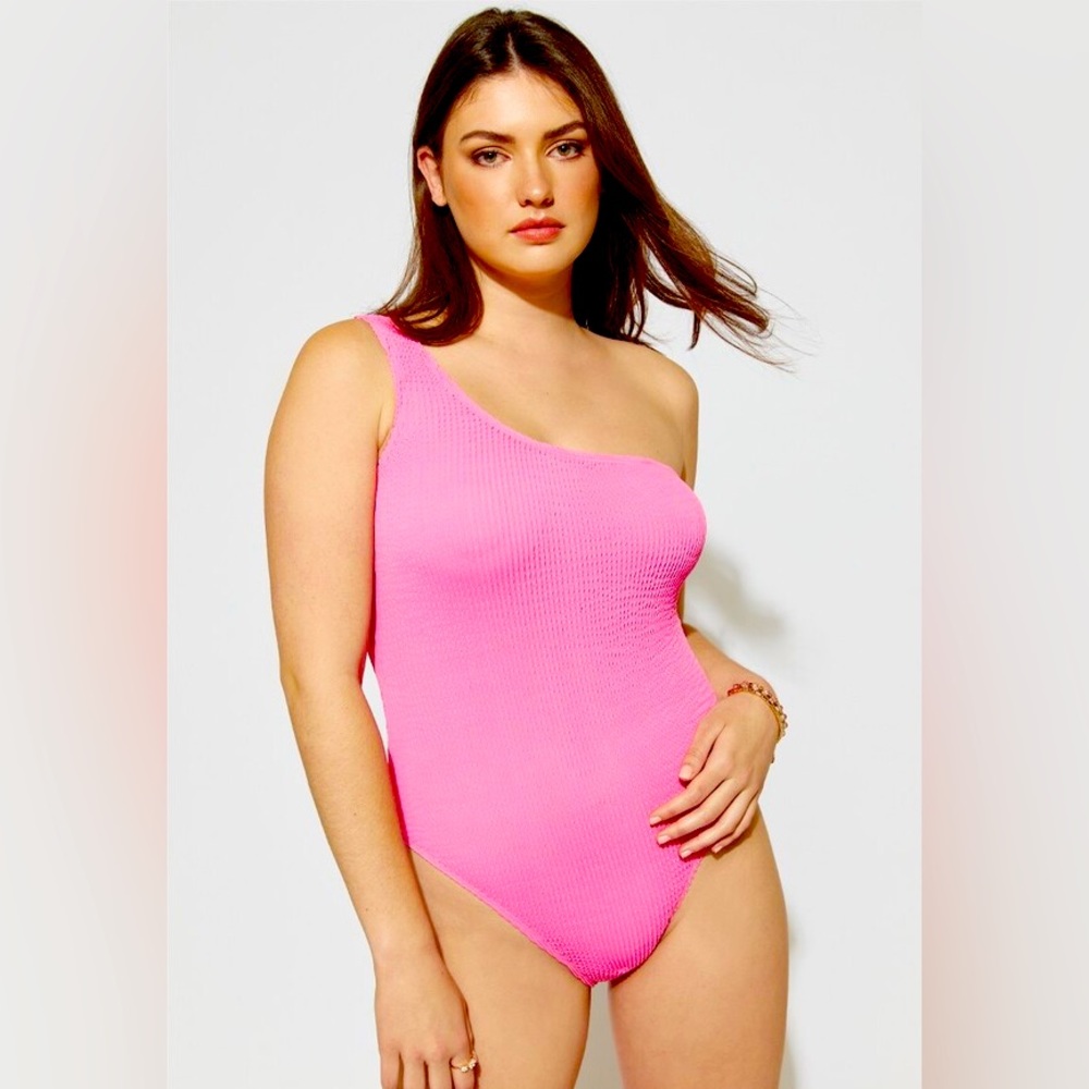 Crinckle One Shoulder One Piece Swimsuit NWT